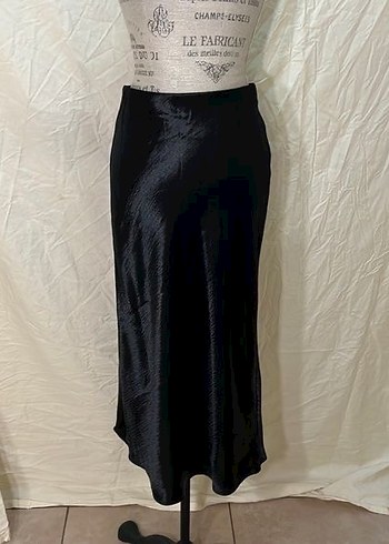 Düz Siyah Midi Deri Kadın Etek - Görsel 2