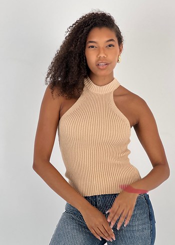 Bej Yarım Boğazlı Kadın Triko Süveter - Görsel 2