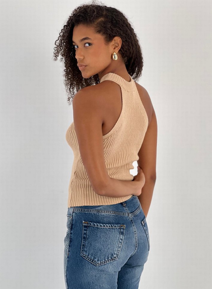 Bej Yarım Boğazlı Kadın Triko Süveter - Görsel 3