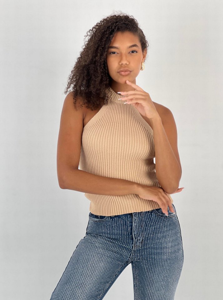 Bej Yarım Boğazlı Kadın Triko Süveter - Görsel 4