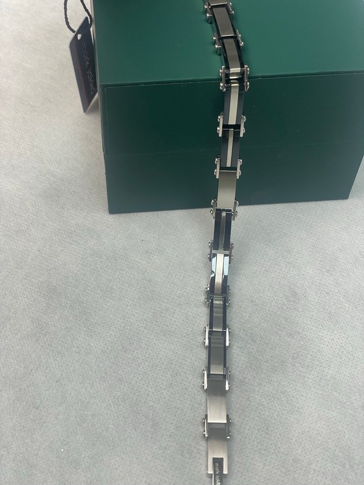 316L Çelik Erkek Siyah Gri  Modern Bileklik 22cm - Görsel 3