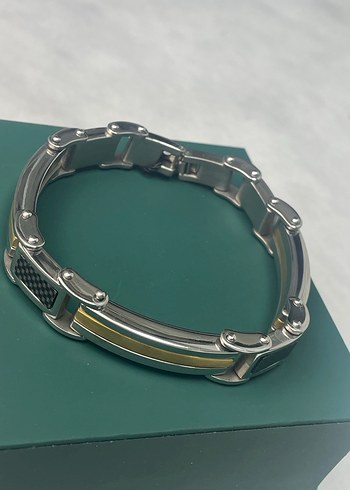 316L Çelik Modern Gri ve Altın Erkek Bileklik 22,5 cm - Görsel 2