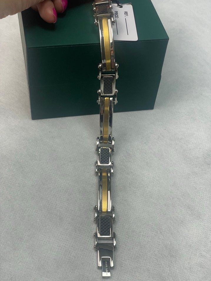 316L Çelik Modern Gri ve Altın Erkek Bileklik 22,5 cm - Görsel 3