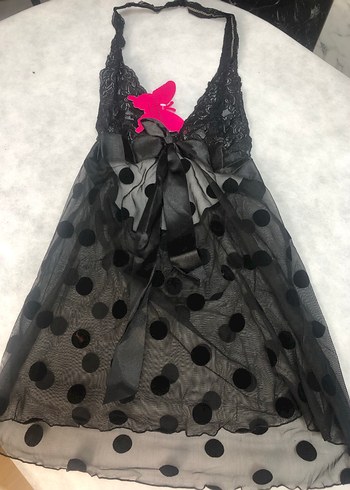 Siyah Dantel Detaylı Strappy Mini Gecelik - Görsel 2