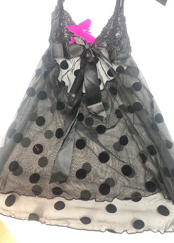 Siyah Dantel Detaylı Strappy Mini Gecelik - Görsel 3