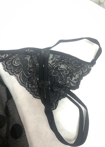 Siyah Dantel Detaylı Strappy Mini Gecelik - Görsel 4