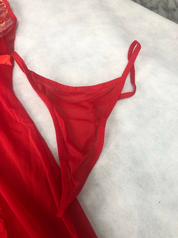 Kırmızı Nakışlı Mini İnce Askılı Gecelik - Görsel 5