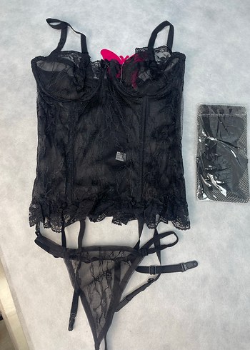 Siyah Dantelli Jartiyer Takım - Görsel 3