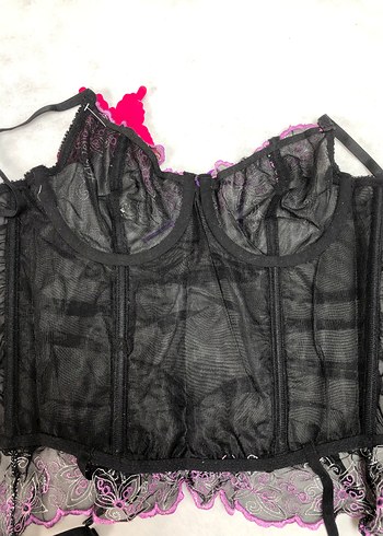 Mor Nakışlı Gotik Dantelli Jartiyer Takım - Görsel 3