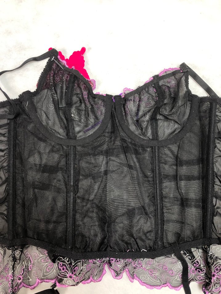 Mor Nakışlı Gotik Dantelli Jartiyer Takım - Görsel 3