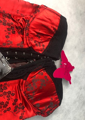 Kırmızı Dantel Detaylı Gotik Straplez Büstiyer - Görsel 4