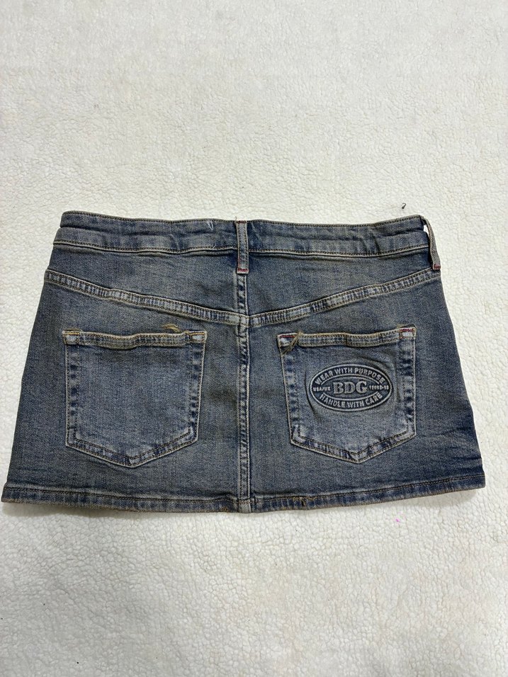 Düğmeli Mavi Denim Mini Etek Bdg - Görsel 4