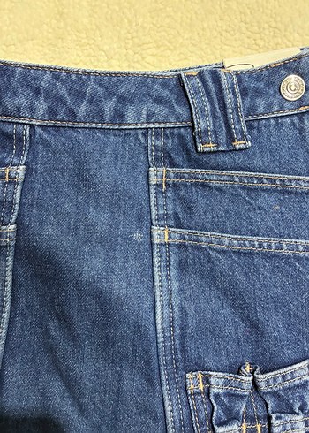 Düğmeli Koyu Mavi Mini Denim Etek - Görsel 4