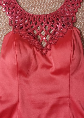 Kırmızı Drapeli Uzun Abiye Elbise - Görsel 6