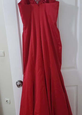 Kırmızı Drapeli Uzun Abiye Elbise - Görsel 4
