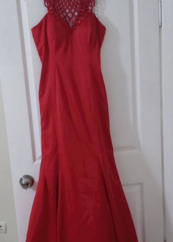 Kırmızı Drapeli Uzun Abiye Elbise - Görsel 2