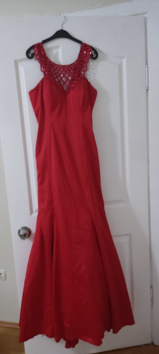 Kırmızı Drapeli Uzun Abiye Elbise - Görsel 2