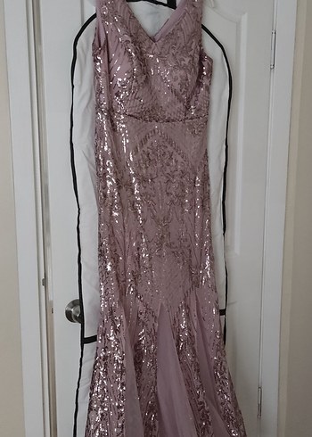 V Yaka Payetli Uzun Abiye Elbise - Görsel 3