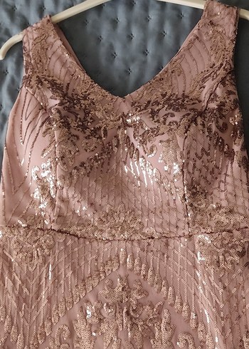 V Yaka Payetli Uzun Abiye Elbise - Görsel 8