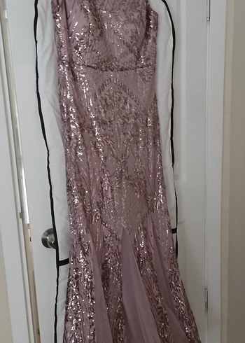 V Yaka Payetli Uzun Abiye Elbise - Görsel 5