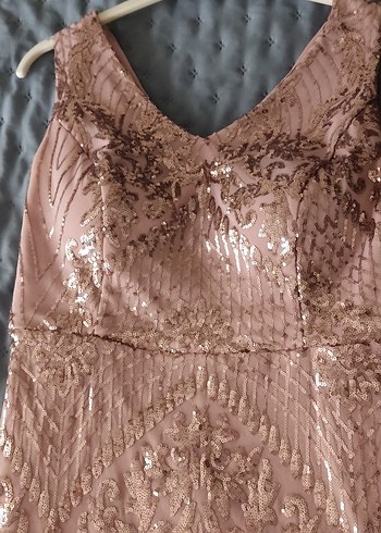 V Yaka Payetli Uzun Abiye Elbise - Görsel 6