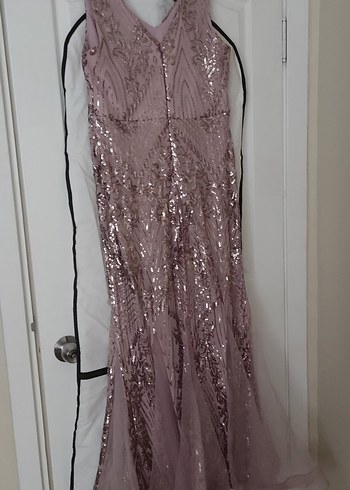 V Yaka Payetli Uzun Abiye Elbise - Görsel 4