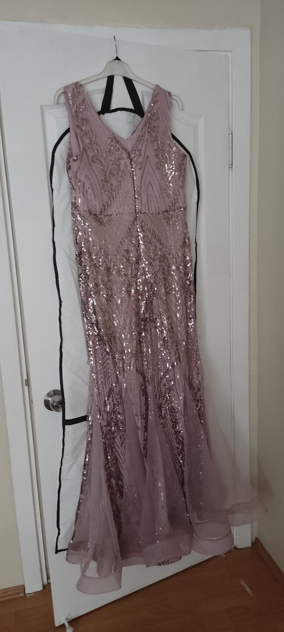 V Yaka Payetli Uzun Abiye Elbise - Görsel 4