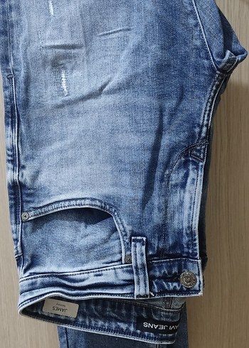 29_30 beden. Erkek Mavi Denim Kemerli Regular Fit Jean - Görsel 2