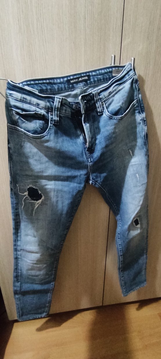 29_30 beden. Erkek Mavi Denim Kemerli Regular Fit Jean - Görsel 4