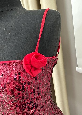 Parlak Kırmızı paxton payetli uzun yırtmaçlı Elbise - Görsel 6