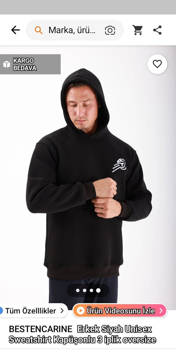 Siyah Erkek Kapüşonlu Sweatshirt - Görsel 2