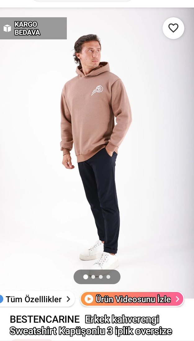 Erkek ve Bayan Kahverengi Kapüşonlu Sweatshirt - Görsel 4