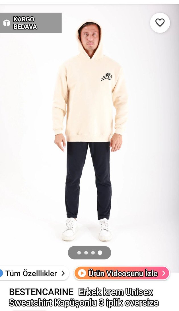 Bej Oversize Erkek Sweatshirt - Görsel 4