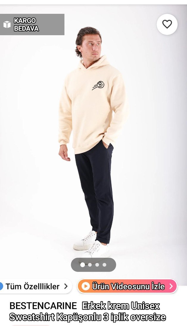 Bej Oversize Erkek Sweatshirt - Görsel 5