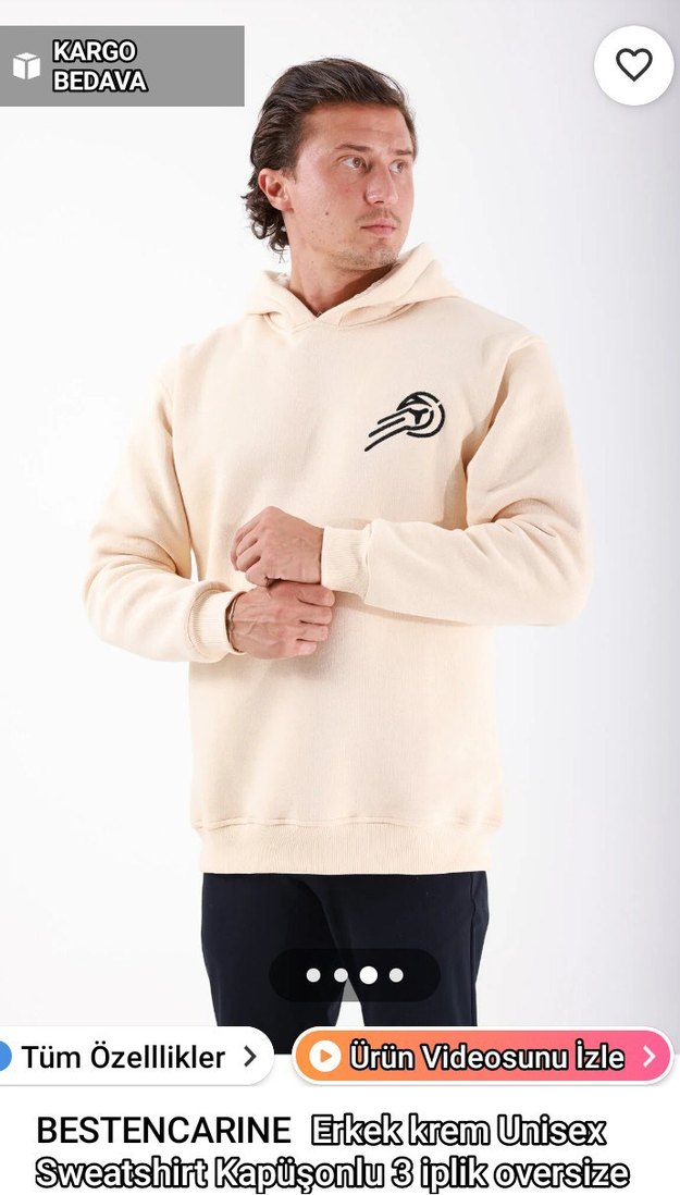 Bej Oversize Erkek Sweatshirt - Görsel 3