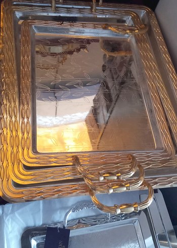 Altın Renkli Parlak Tepsi Seti - Görsel 2