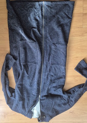 Gri Kapüşonlu Uzun Hamile Montu - Görsel 4