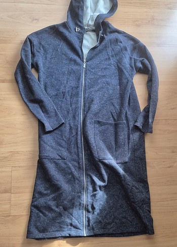 Gri Kapüşonlu Uzun Hamile Montu - Görsel 2