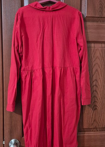 Düğmeli Kırmızı Uzun Keten Tunik - Görsel 4