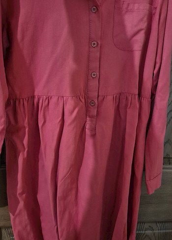 Düğmeli Kırmızı Uzun Keten Tunik - Görsel 2