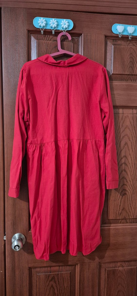 Düğmeli Kırmızı Uzun Keten Tunik - Görsel 4