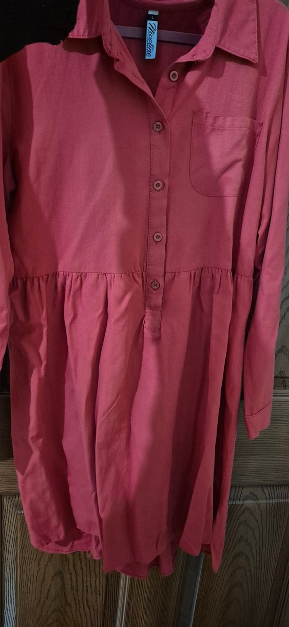 Düğmeli Kırmızı Uzun Keten Tunik - Görsel 2