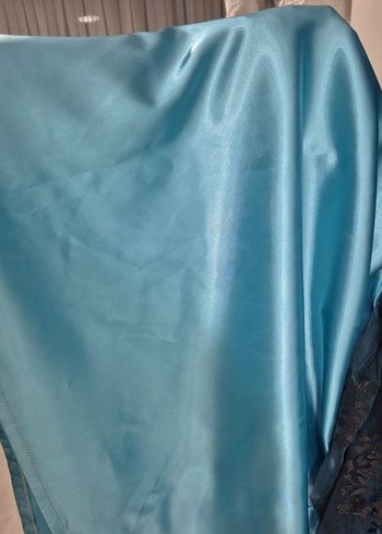 Siyah Kemerli Turkuaz Straplez Gotik Abiye - Görsel 5