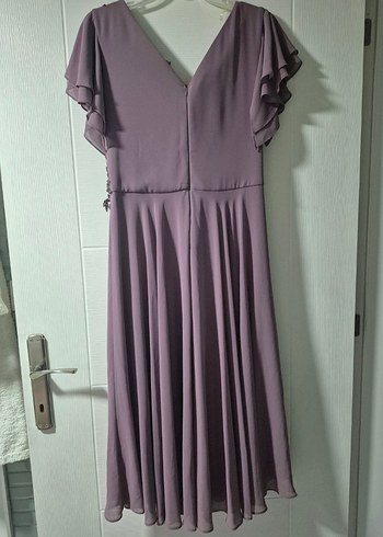 Mor Uzun Kollu Nakışlı Kadın Abiye Elbise - Görsel 2