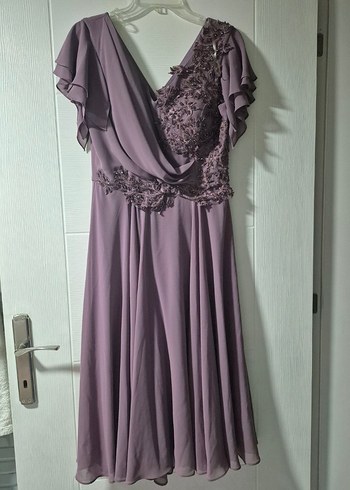 Mor Uzun Kollu Nakışlı Kadın Abiye Elbise - Görsel 3