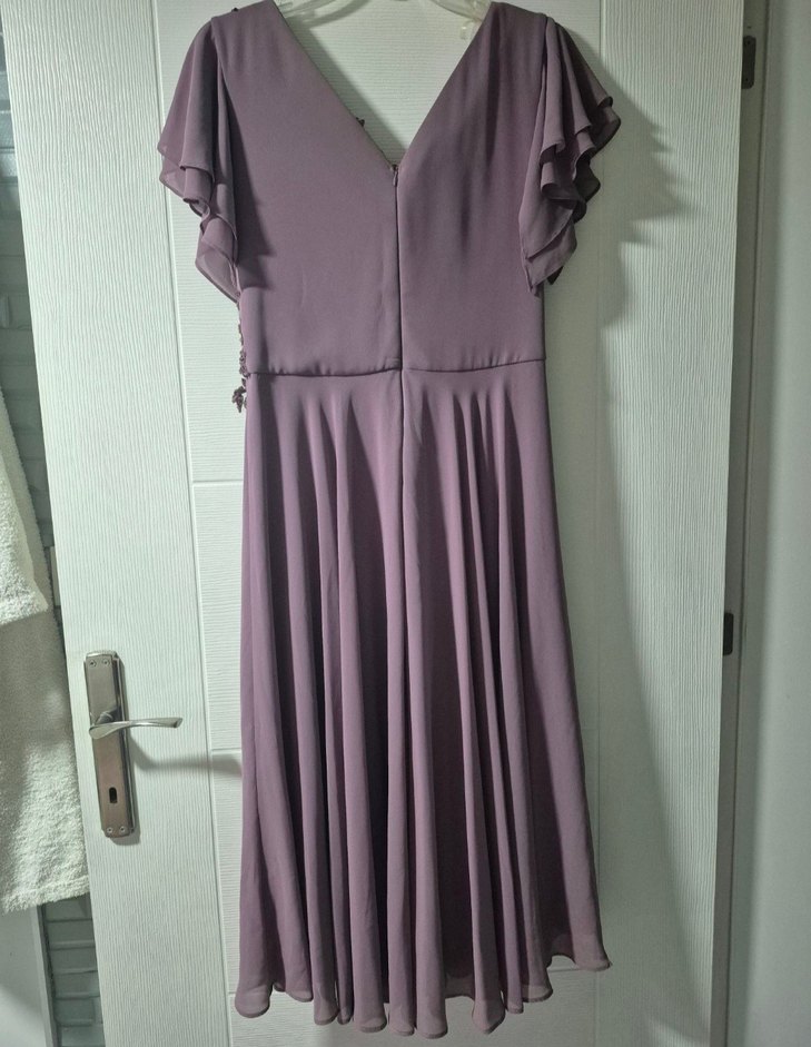 Mor Uzun Kollu Nakışlı Kadın Abiye Elbise - Görsel 2