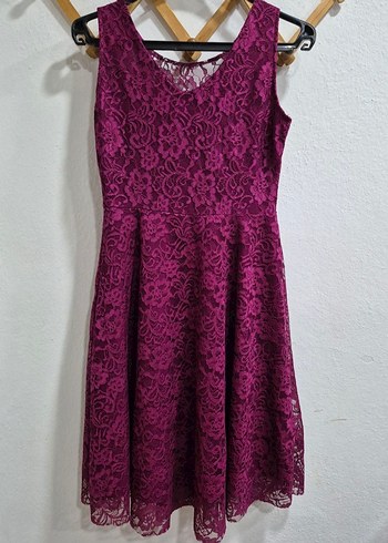 Dantelli Bordo Midi Elbise V Yaka - Görsel 2