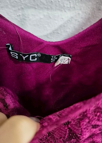 Dantelli Bordo Midi Elbise V Yaka - Görsel 3