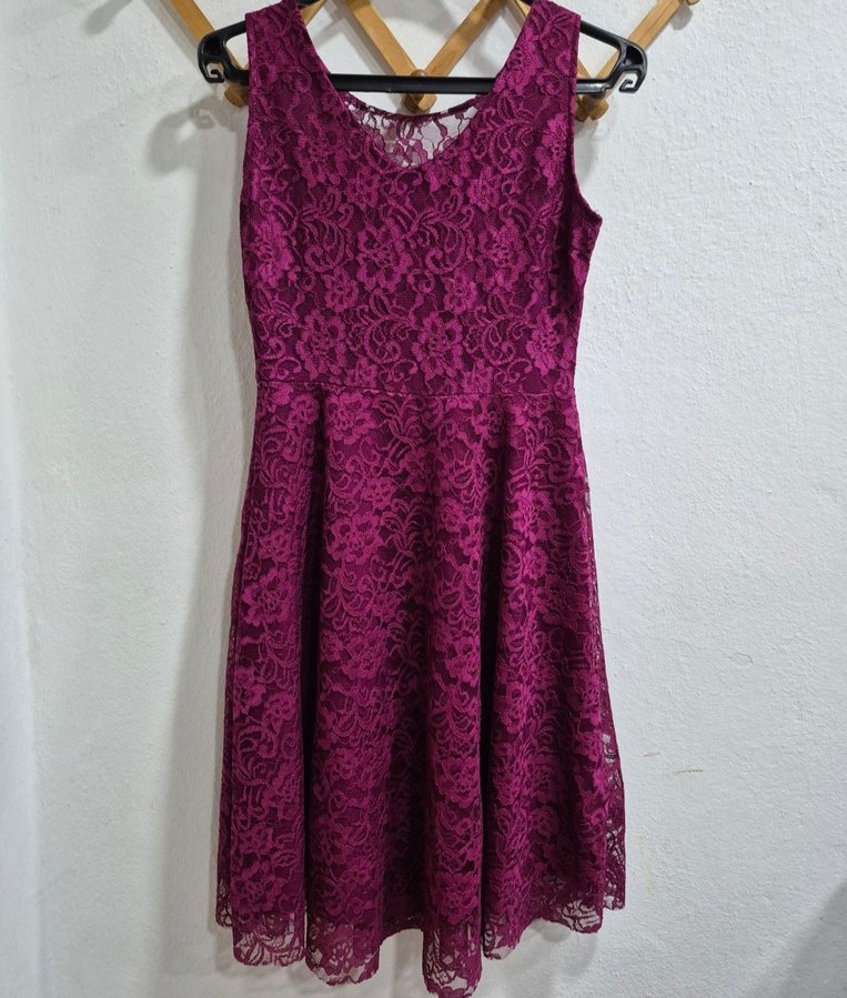 Dantelli Bordo Midi Elbise V Yaka - Görsel 2