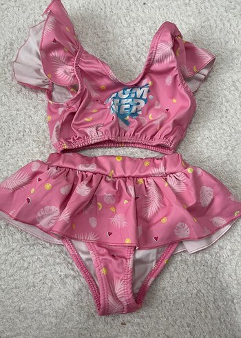 Pembe Baskılı Kız Çocuk Bikini Takımı - Görsel 2